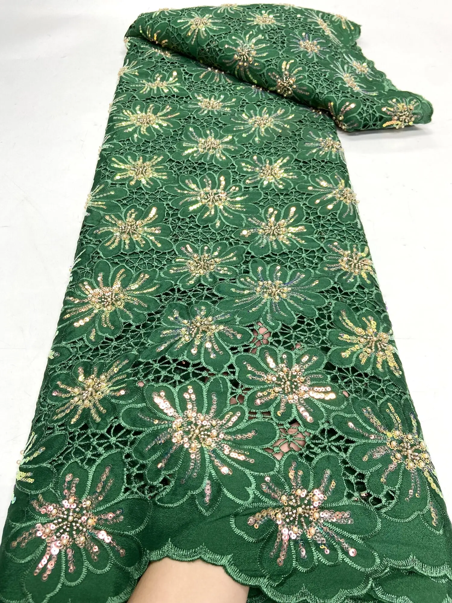 

Роскошная зеленая африканская кружевная ткань с блестками, высокое качество 2023, тяжелая вышивка, французское гипюровое кружево для нигерийского свадебного платья