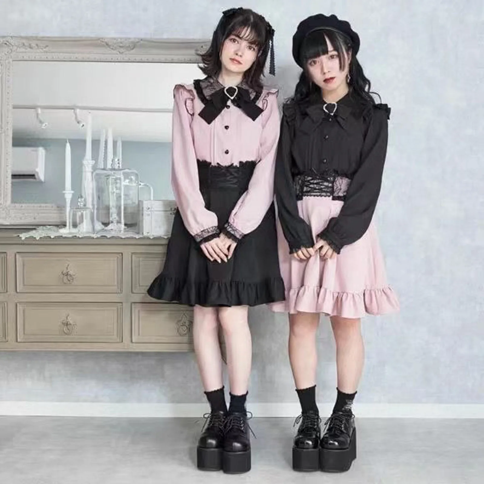 Комплект в стиле Kawaii Jirai Kei Lolita: милая японская блузка и облегающая юбка с высокой талией в стиле Y2K для женщин, повседневный эстетичный образ (art.: 3920d828da952) - 3920d828da952