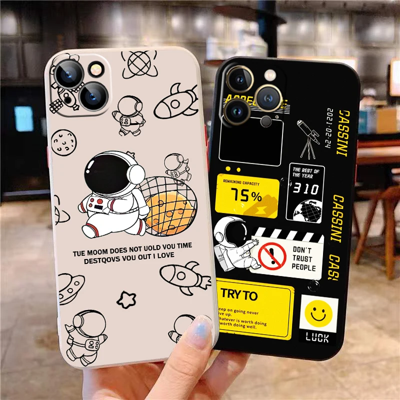 

Cute astronaut For Apple iPhone 13 12 11 Pro Max 12 13 Mini X XR XS Max SE 6 6S 7 8 Plus Phone case Liquid Silicone funda coque
