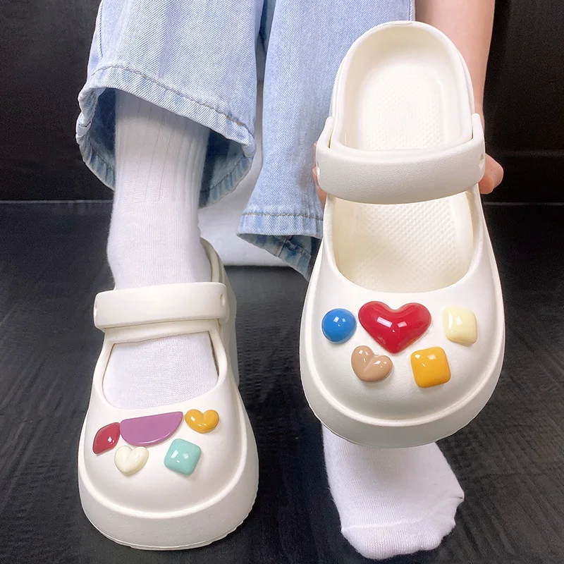 2023 HOT Summer Shoes Women DIY Thick Sole Anti Slip Women's Summer Versatile Casual Mary Jane Garden Shoes Slippers