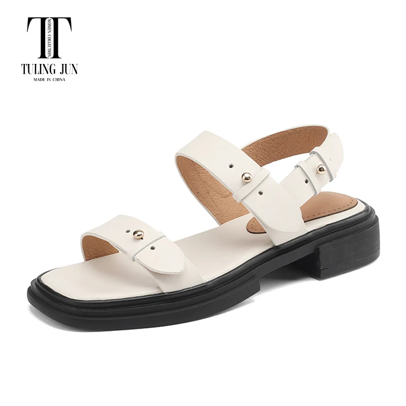 

TULING JUN 2023 Summer Ladies Sandals Square Head Open Toe Low Heel Comfortable Leisure One-word Buckles Shoes For Women KK971