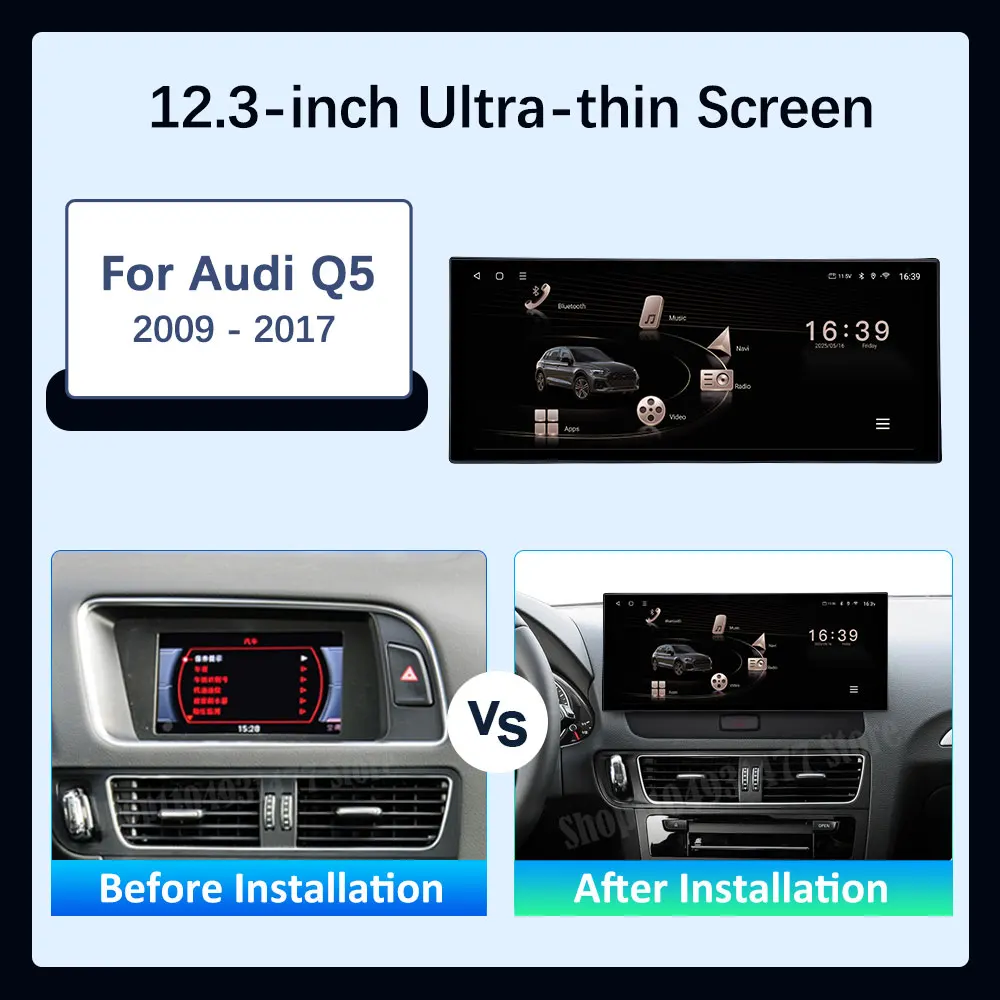 12,3-дюймовый GPS-навигатор, беспроводной Carplay Android 14 для Audi Q5 2009-2017 BT, автомобильный мультимедийный видеорадиоплеер, 4G, автоинструменты (art.: 3920d014ba685) - 3920d014ba685
