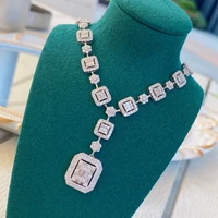 bridal crystal square imitated diamond necklaces two piece set exquisite high end knot wedding dress necklace neck accessories