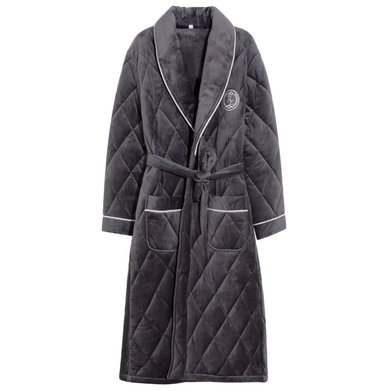 Халат-кимоно мужской зимний трехслойный стеганый халатик кораллового цвета с