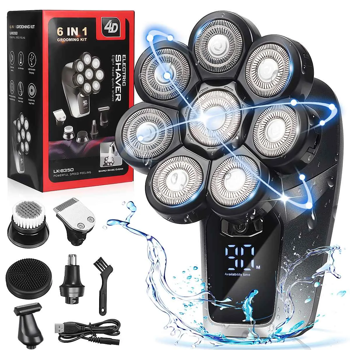 

Waterproof Cordless LED 6 In 1 Electric Shaver 8 Bald Head Rotary Beard Shaving Trimmer Bald Head Shavers