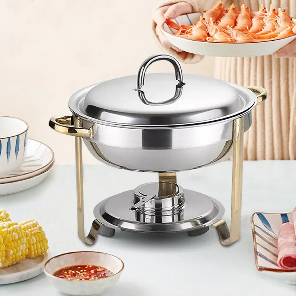 

4L Stainless Steel Gold Warming Container Round Chafing Dish Food Warmer Server Insulation for Home Accessories