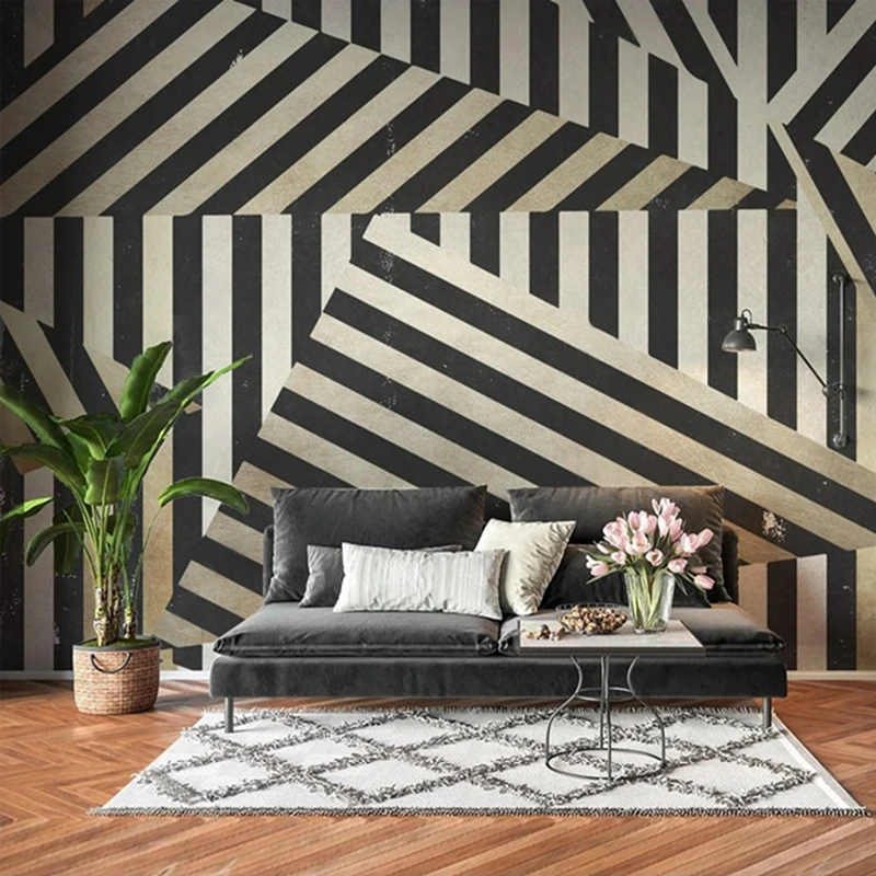 

Custom Size Modern 3D Abstract Geometric Black White Stripes Wallpaper for Bedroom Living Room TV Sofa Background Photo Wall Art
