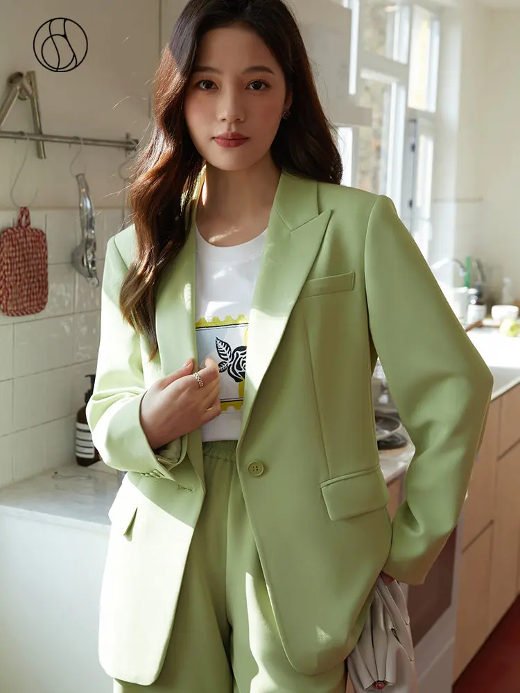 DUSHU Workplace Commuting Flip Collar Suit Jacket for Women Spring Simple Temperament Office Lady Solid Loose Blazer Female