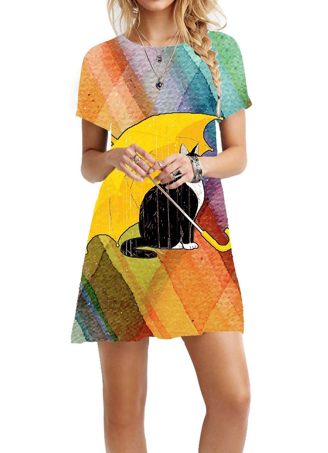 

Платье женское с цветочным 3D принтом, тонкое простое вечернее милое мини-платье с круглым вырезом и коротким рукавом, на лето