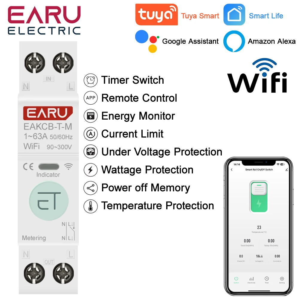 

EARUELECTRIC Автоматический выключатель Tuya Wi-Fi 63A