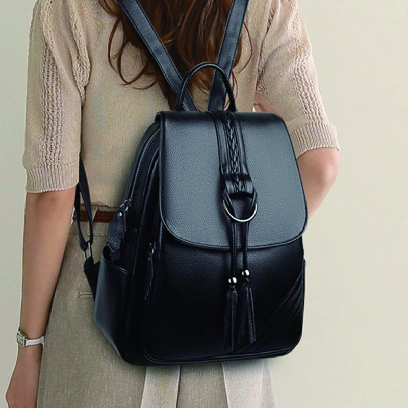 

Vintage Women's Leather Backpack Solid Color Feminina PU Bagpack Large Capacity Travel Rucksack Fashion Lady Anti Theft Mochila