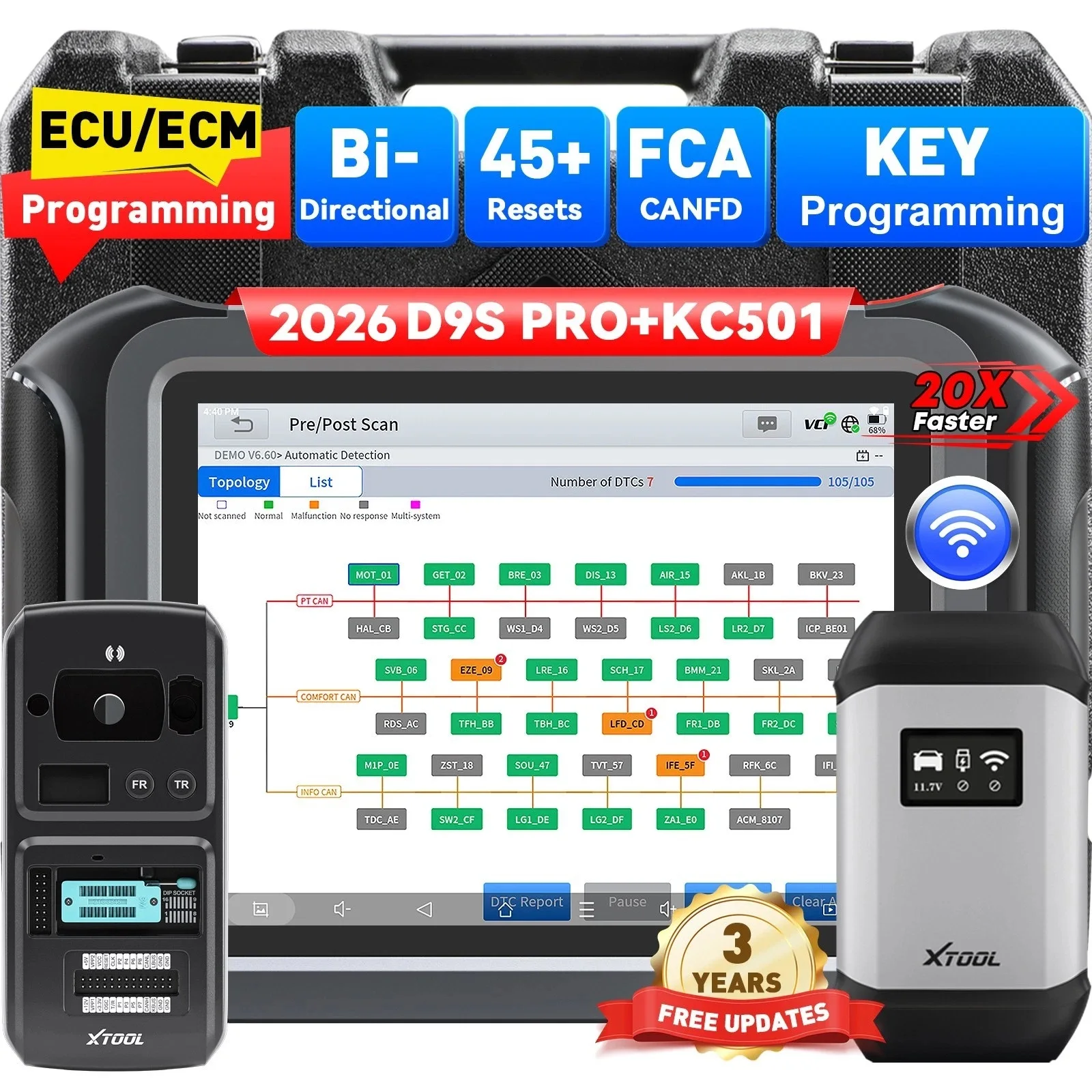 Фото XTOOL D9S Pro+KC501: Инструменты для программирования автомобильных ключей и иммобилайзеров, полная диагностика систем, кодирование ЭБУ, диагностический сканер OBD2, 45+ функций сброса №1