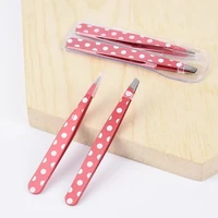 hair removal tweezers stainless steel eyebrow clips mini pink dots slanted flat tip point eye brow makeup beauty tool set