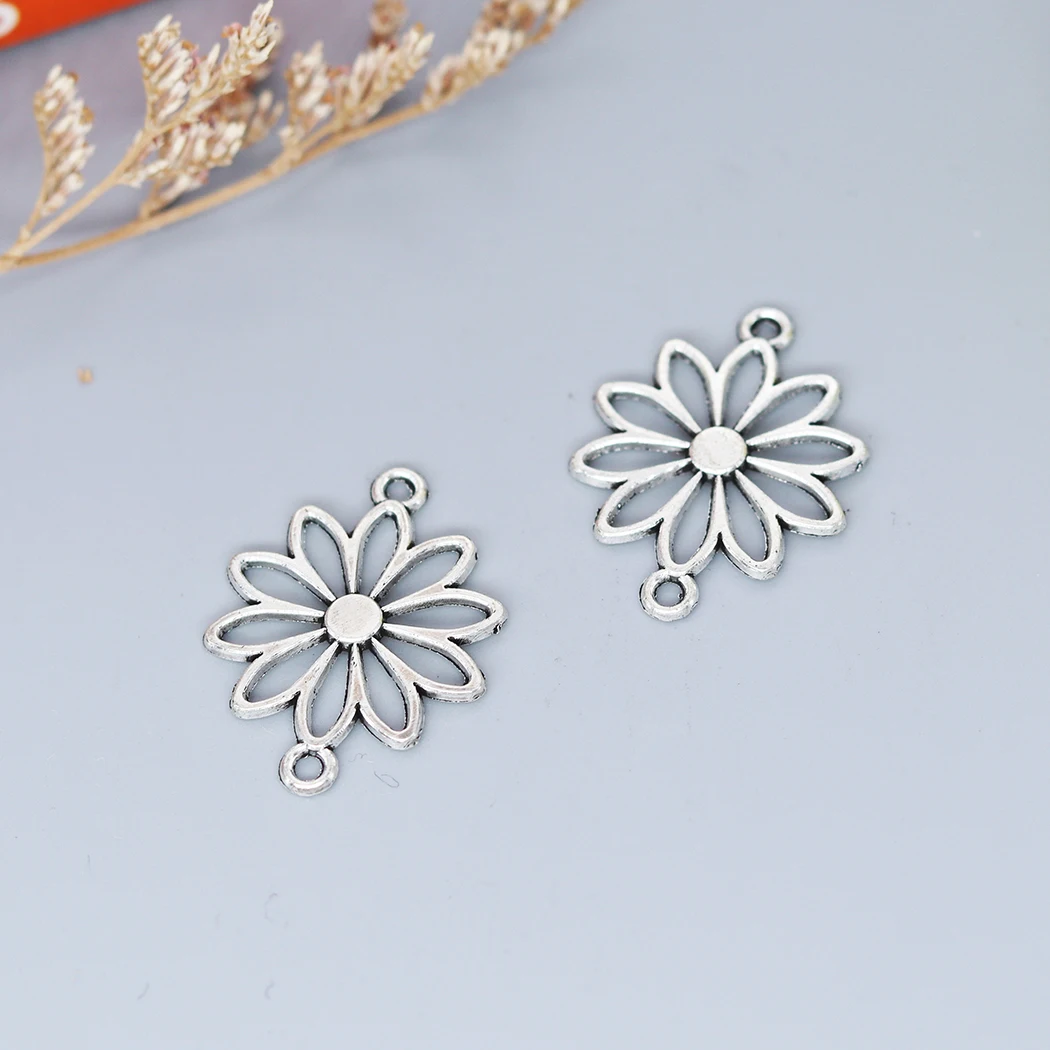 

20PCS Flower Connector Charms 4Color Antique Sliver Plated Antique Bronze Color Charm Pendant For Bracelet Jewelry Findings