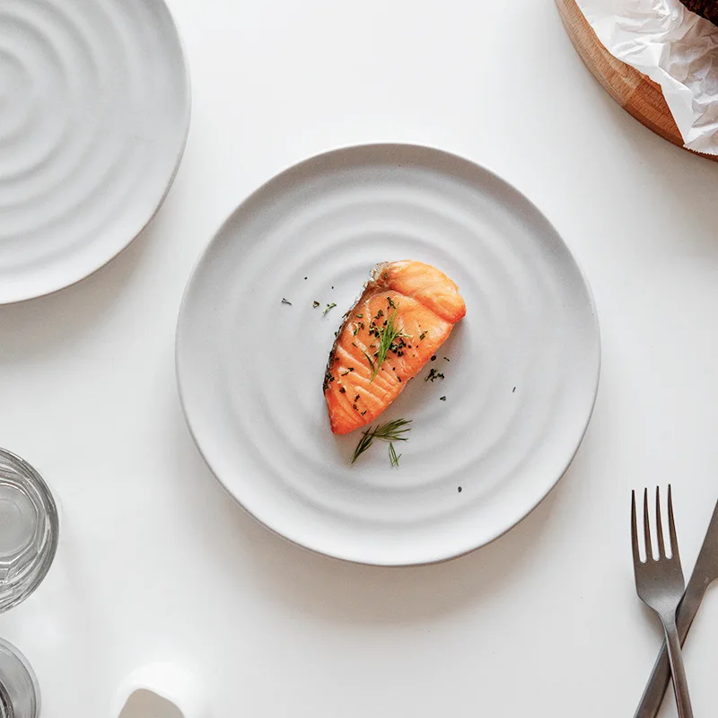 

8 Inch White Frosted Ceramic Dinner Plate Pasta Cooking Bowls Round Porcelain Steak Plate Hotel Restaurant Cutlery Serving Tray