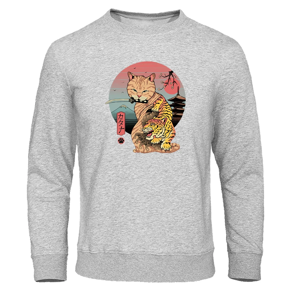 

Мужской свитер в стиле «укиё», стильная одежда в стиле E с тигром, мужские пуловеры в стиле хип-хоп с круглым вырезом, флисовая толстовка на осень