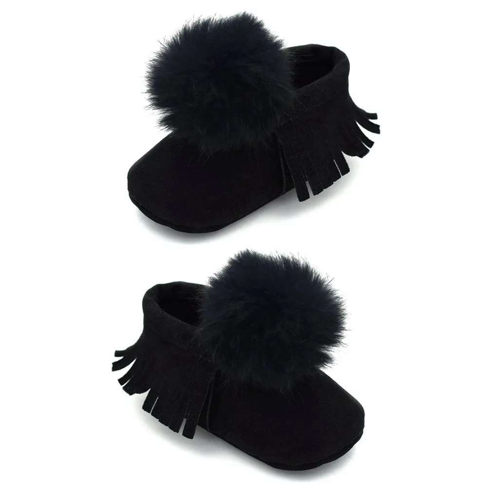 

Baby Shoes Boys and Girls Pompom Ball Beginner Shoes Soft Sole Crib Shoes Newborn Non-slip Moccasins Shoes