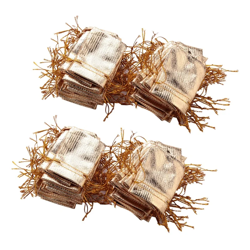 

200Pcs Gold Foil Organza Bag Candy Gift Bags Christmas Decoration Favor Pouch Gift Packaging Bags Drawstring Pouch