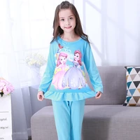 cartoon princess girl long sleeved pajamas set sleepwear thin cotton summer round neck cute child girl baby home clothes suit