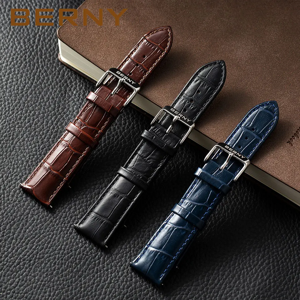 BERNY Watch bands 100% Genuine Leather 12/14/16/18/20/22mm Bamboo knot grain Watch Strap for Style replace Quanlity Watch Bands