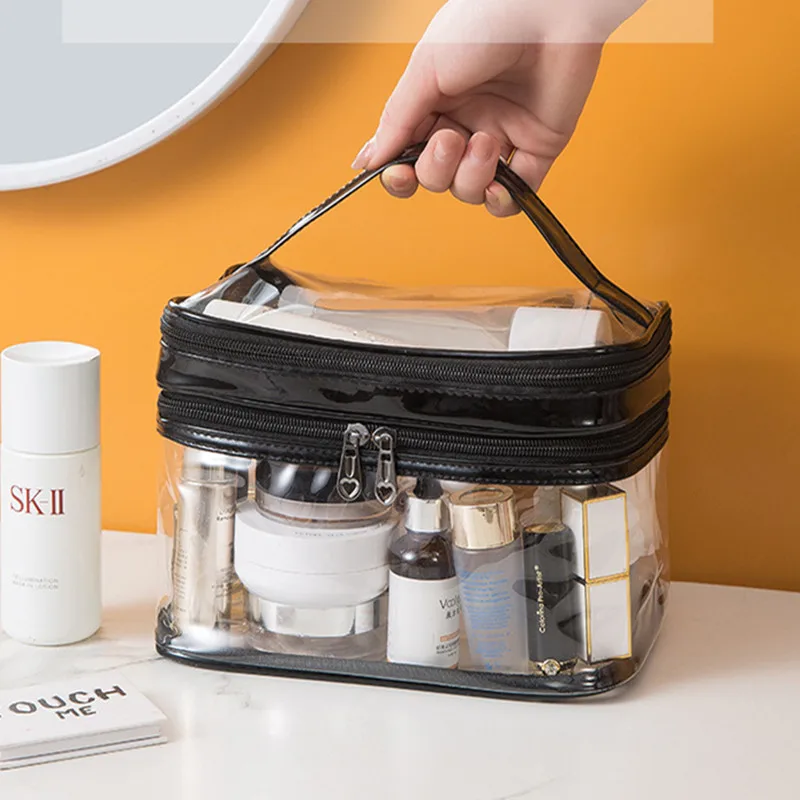 

New Arrival Multifunction Double Transparent Cosmetic Bag Women Make Up Case Large Capacity Travel Toiletry Makeup Organizer Bag