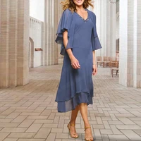 2022 summer beach weddings guest party gown a line chiffon tea length with jacket v neck bead simple mother of the bride dresses