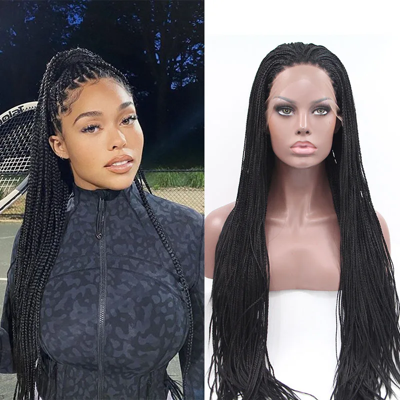 

Preplucked Soft Box Braided Lace Front Wig with Baby Hair Synthetic box braided Wig for Black Women Long Cornrow Braids Lace Wig