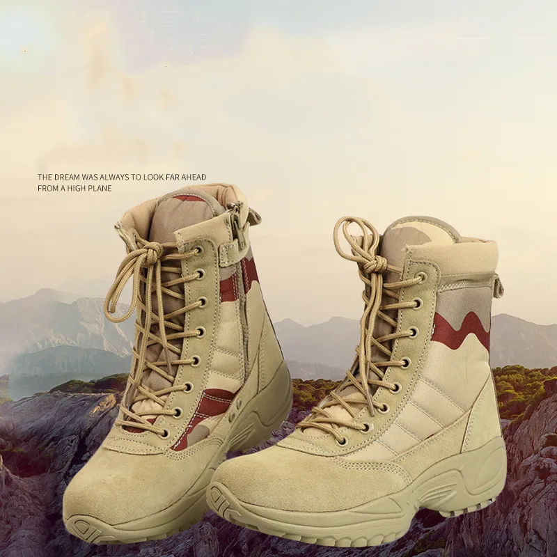 

Men and women outdoor desert boots high-top boots through non-slip mountaineering camouflage high-top cross-country desert boots