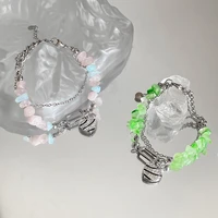 natural stone heart charms bracelets for women simple chakra rose quartz green gem gemstone chain bracelets fashion jewelry
