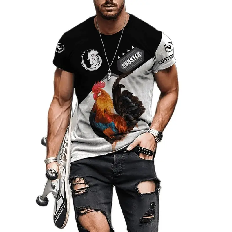 

Refreshing Summer Men's Clothing Animal Series Rooster 3D Printing Round Neck Large Relaxed Sports Casual T-shirt Quick Drying