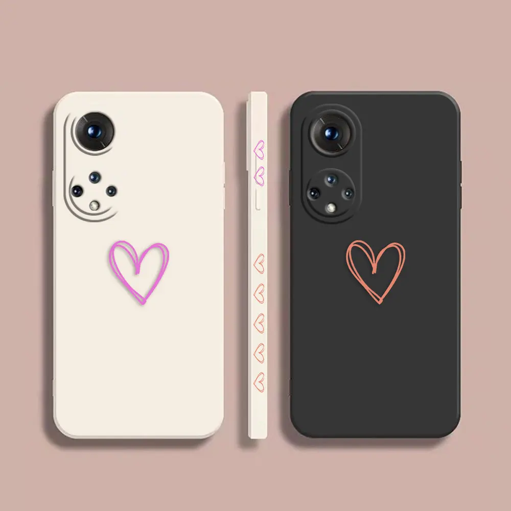 

Case For Honor 8X 9 10 20 30 30S 50 50 60 60 70 80 80 GT SE 5G PRO PLUS Colour Simple Liquid Silicone Case Simple Line Love