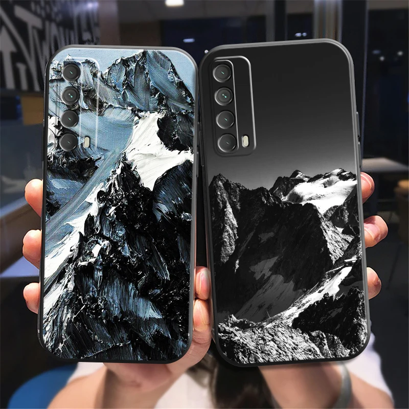 

3D Emboss Mountain Phone Case For Huawei P Smart Z P20 P30 Honor 8X 9 9A 9X 10 10 Lite Coque Soft Black Liquid Silicon Funda