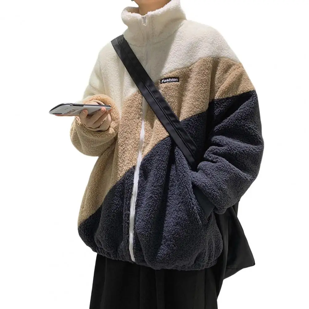 Верхняя одежда из искусственного шерпа мужская лоскутная цветная