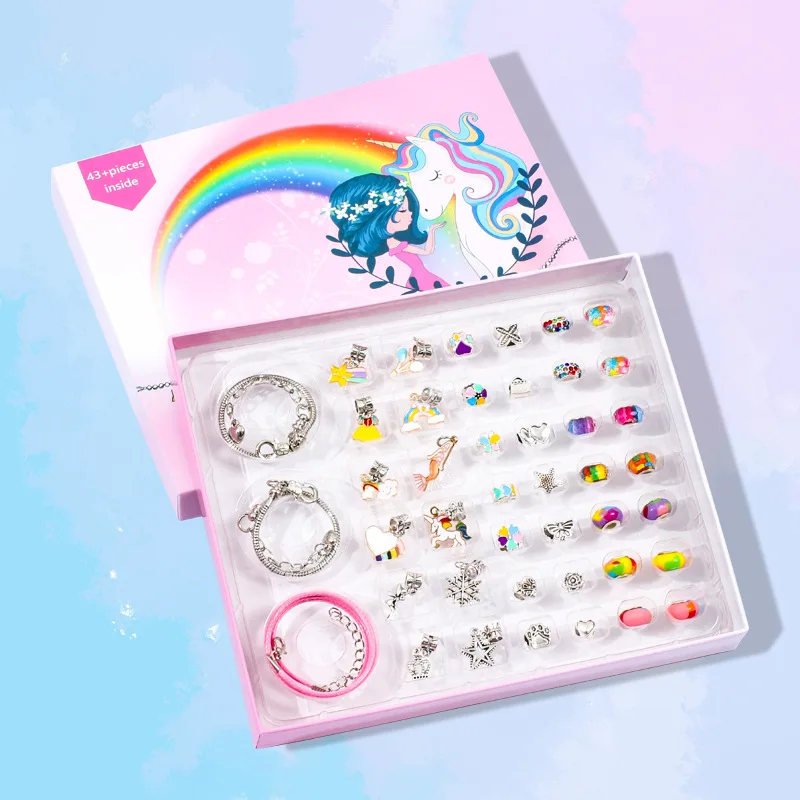 

Creative Crystal DIY Beads Earrings Bracelet Necklace Jewelry Gift Box Set Girls Children Portable Hardcover Unicorn Jewelry Gif