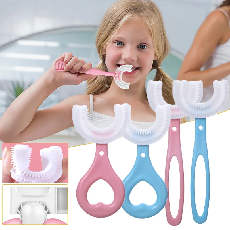 

Детская зубная щетка, детская U-образная зубная щетка 360 градусов, Силиконовая зубная щетка для детей, уход за полостью рта, Чистка
