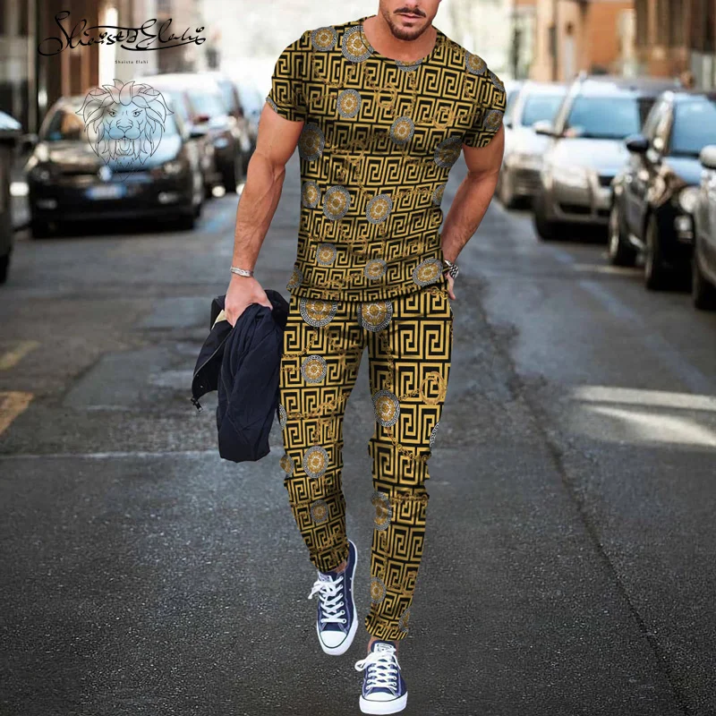 2023 Brand Men's T-shirt Luxury Fashion Sportswear T-shirt + Trousers Two-piece Popular Summer Short-sleeved Top + Trousers Suit