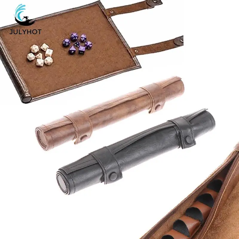 

Board Game Dice Tray PU Leather Rolling Mat With Zippered Dice Storage Organizer DND Polyhedral Dice Game