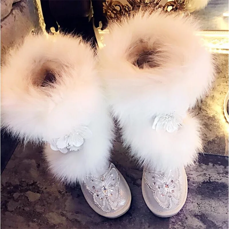 

Handmade custom rhinestone lace three-dimensional butterfly heavy industry rex rabbit fur boots dream fairy snow boots 35-44