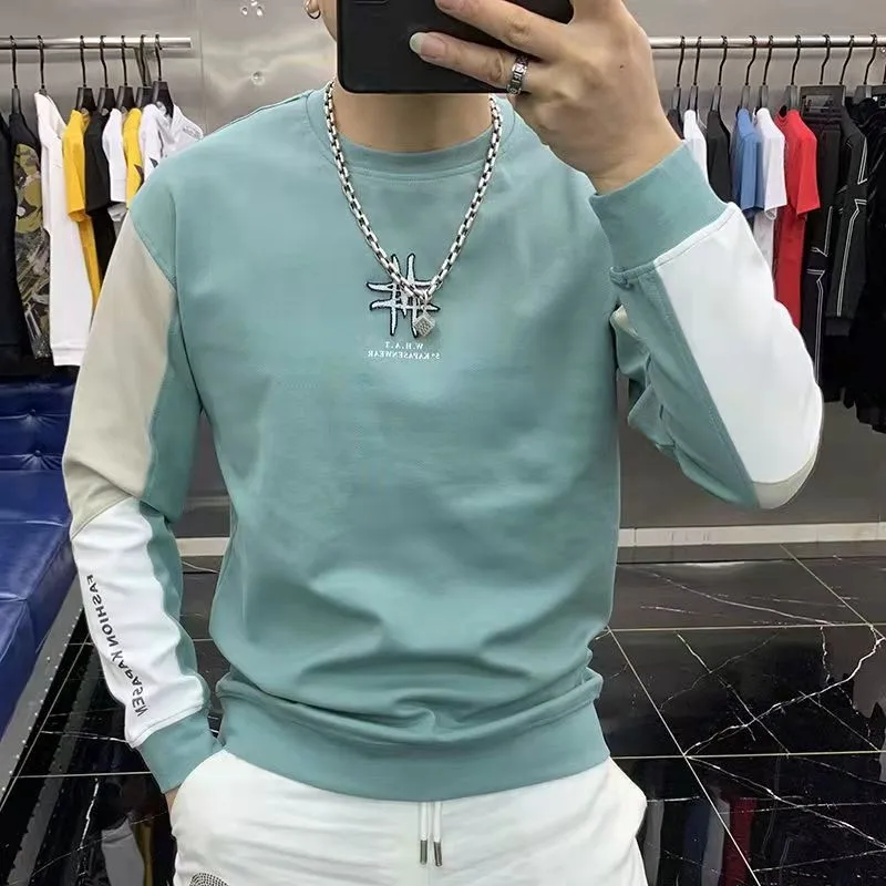 

New men's handsome loose sweater spring and autumn Korean version trend long-sleeved pullover casual men's T-shirt top