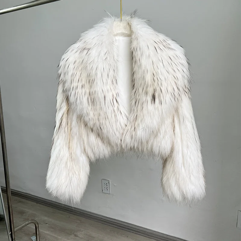 Natural Raccoon Fur Spokes Real Fur Coat Winter Women's Short Large Lapel European and American Style Short 2022 Street Hipster enlarge