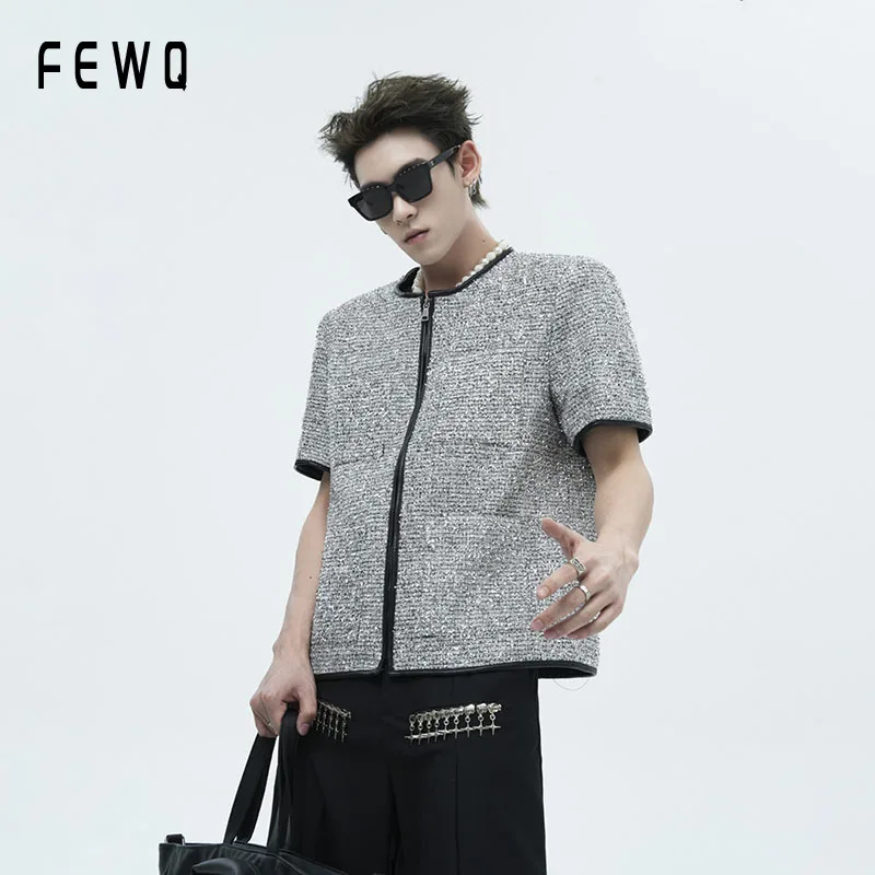 

FEWQ Men New Trendy French Style Niche Design Coat Versatile Casual High Quality Silver Loose Tide Short Sleeved Tshirt 24X1007
