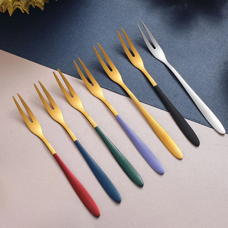 

1Pc Stainless Steel Fruit Fork Gold Dessert Cake Forks Salad Fork For Party Restaurant Kitchen Lovely Mini Luxury Tableware