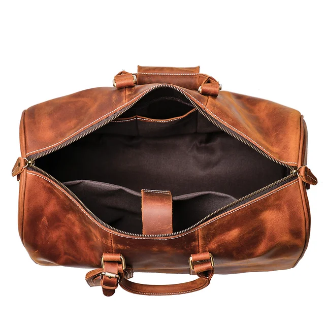 Vintage Men's Cowhide Leather Short-distance Carry Hand Luggage Bags Weekend Fitness Large Travel Duffle Bag Messenger Bags 5