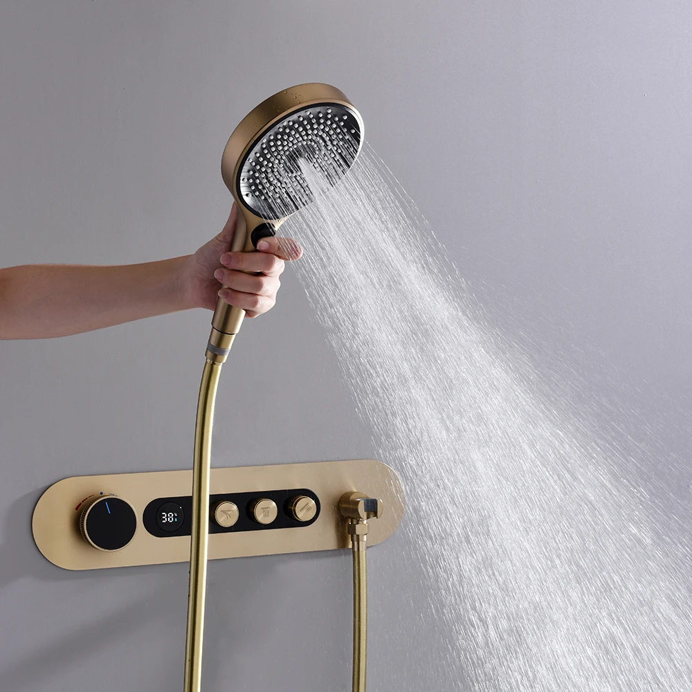 2023 Современный матовый золотой 3-сторонний латунный термостатический цифровой