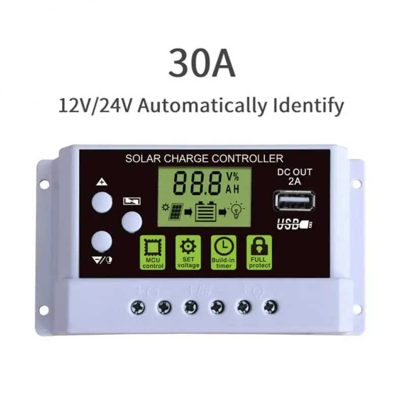 Powlsojx NEW 30A Solar Charge Controller 12v 24v PWM Controller With Data Memory Function DC Output Port Panel Charger Regulator