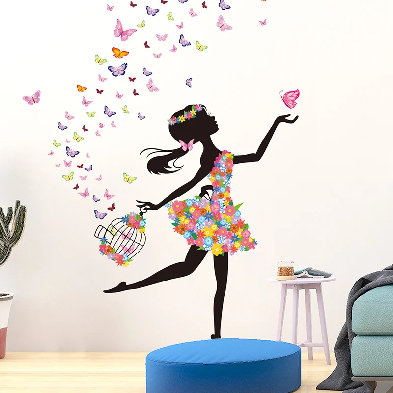 

[shijuekongjian] Cartoon Fairy Girl Wall Stickers DIY Butterflies Wall Decals for House Kids Rooms Baby Bedroom Decoration