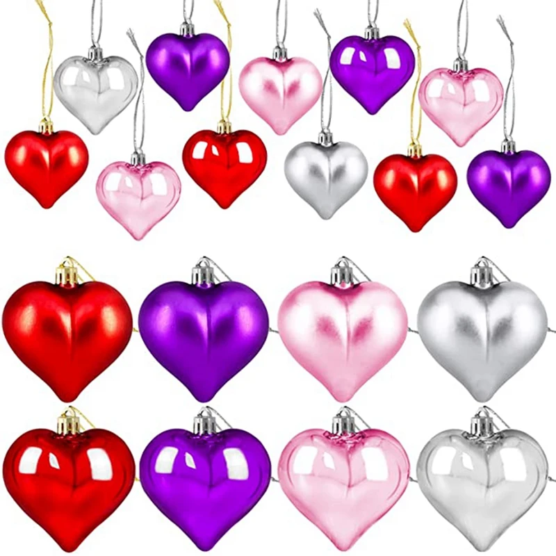 

24PCS Valentines Day Decor Heart Shaped Hanging Baubles Decorations Home Valentine Tree Wedding Anniversary Party