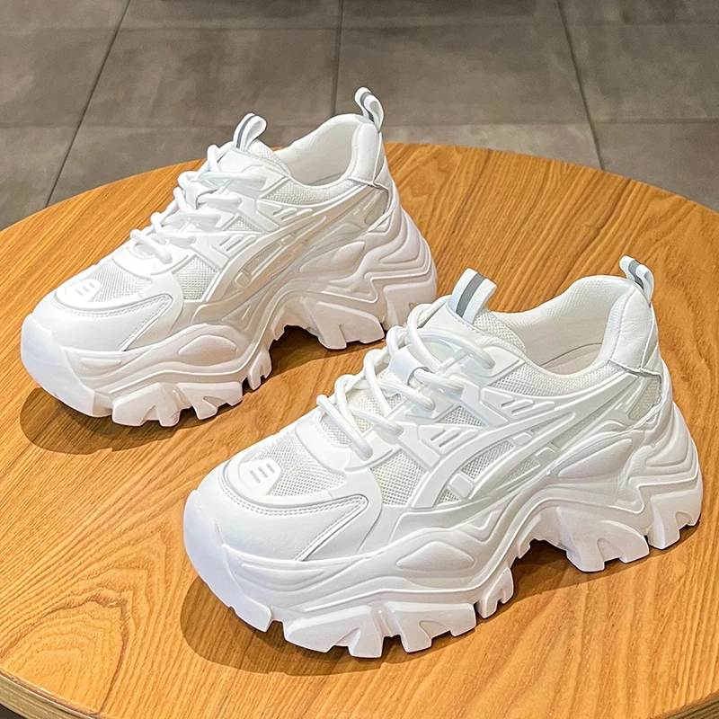 

White Chunky Sneakers Women Designers Summer Women's Shoes Fashion Lace Up Vulcanized Non Slip Ladies Casual Platform Flats