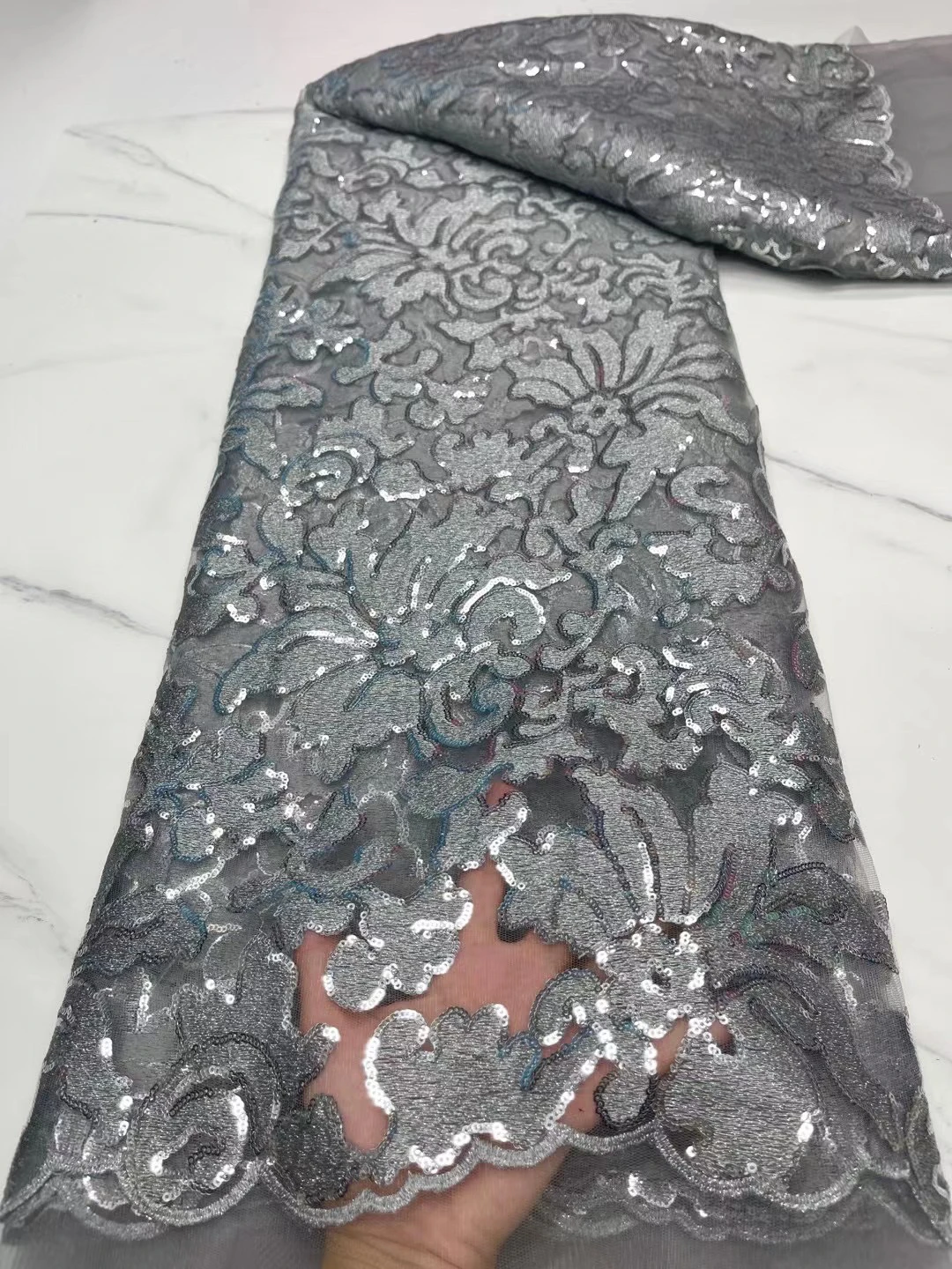 

5y|new style is full of sequins lace French high quality African tulle lace party ladies dress 9 colors