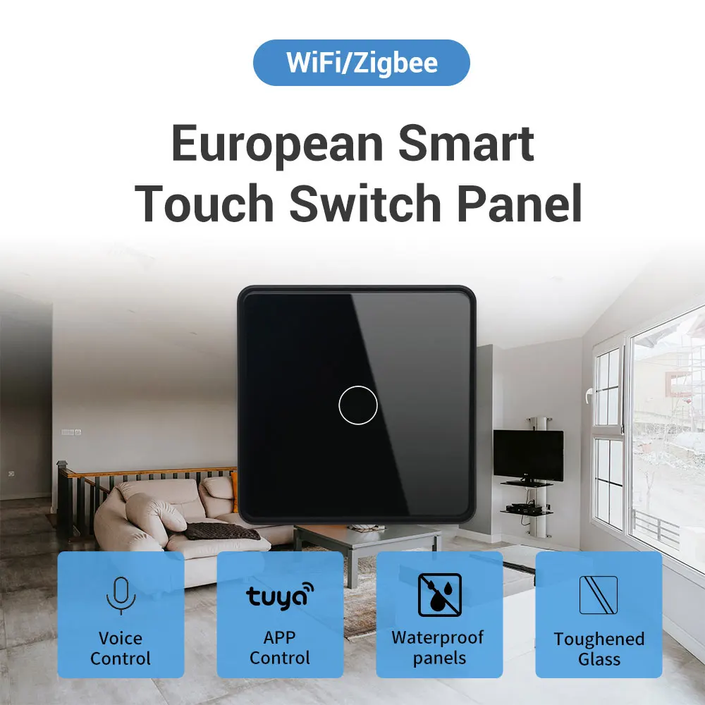 Фото Smartier EU Smart Wi-Fi настенный сенсорный переключатель 4-гласильная стеклянная панель с металлическим каркасом электрический выключатель света Tuya умный переключатель №1